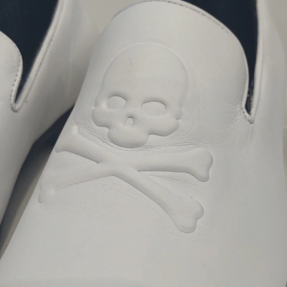 Section X white leather skull crossbone men's dress loafer shoes saint Slip On - Picture 2 of 8